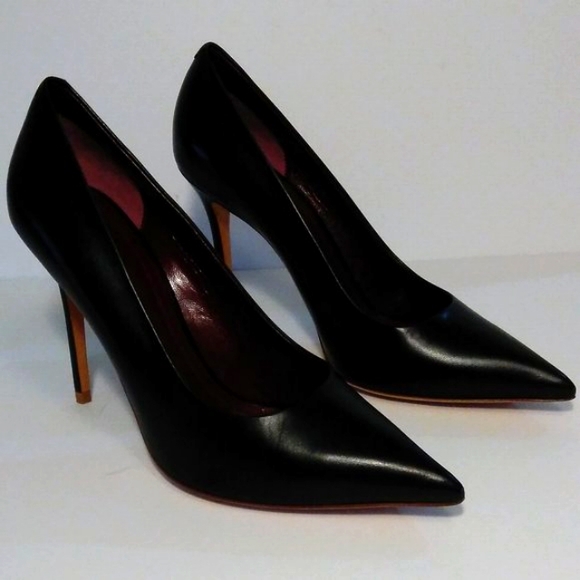 CÉLINE NEW 7.5 BLACK POINTED TOE LEATHER HEELS w BOX pumps womens - Picture 7 of 16